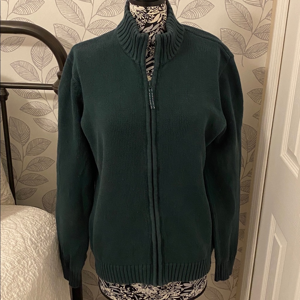 Lands' End Men's Zip Up Sweater - Dark Green